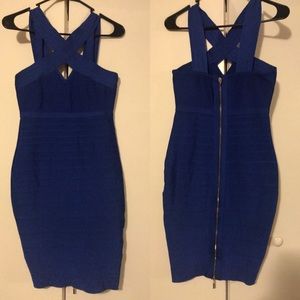Sexy Royal Blue Bandage Dress With Gold Zipper